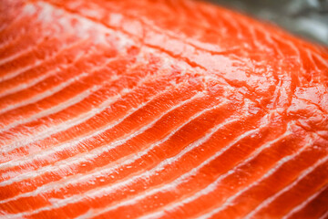 The salmon is raw.Red fresh fish macro shooting.Advertising of weak-willed fish. Salmon macro...