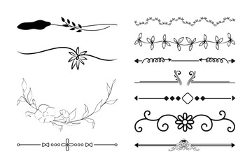 Set of hand-drawn botanical flowers line art vector. Collection of foliage, leaf branches, floral, flowers, roses, and line art. - obrazy, fototapety, plakaty