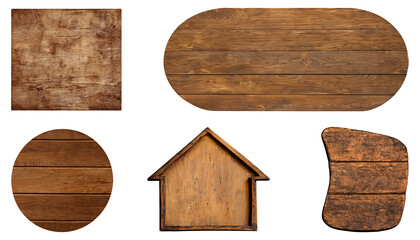 Set Of Vintage Wooden Signboard Isolated On Transparent Background