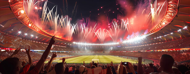 Fans Celebrate in Stadium Arena Night Firework