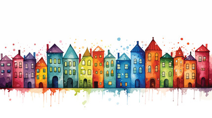 Multicolored abstract city watercolor illustration