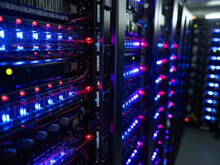 Illuminated Server Rack in Data Center