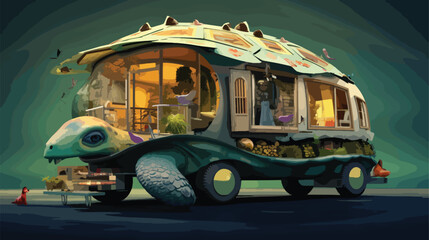 Turtle mobile home graphics fictional abstract con - obrazy, fototapety, plakaty