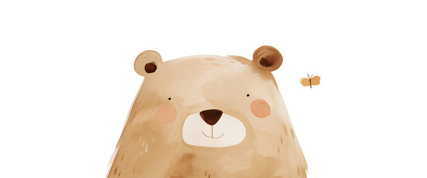 Cute Watercolor Bear Character on White background