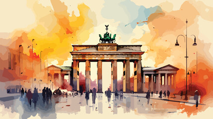 Watercolor sketch with splash of Brandenburg Gate - obrazy, fototapety, plakaty