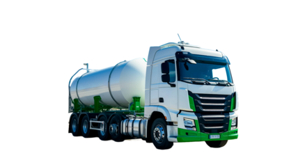Big fuel tanker truck shipping fuel isoalted on transparent or white background.
