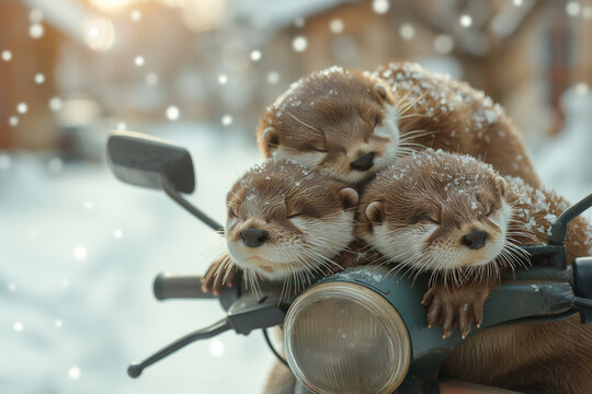 Otter schlafen auf einem Motorrad