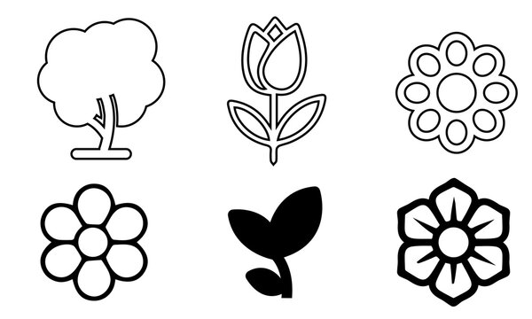 Flower icons vector collection, illustration logo template in trendy style. Suitable for many purposes. Spring symbol for your web site design, logo