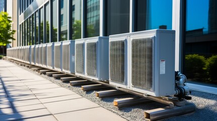 Fototapeta premium Sleek cooling systems enhancing energy efficiency and sustainable design on building exterior