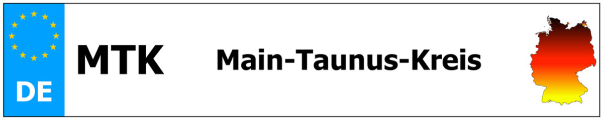 Main-Taunus-Kreis car licence plate sticker name and map of Germany. Vehicle registration plates frames German number