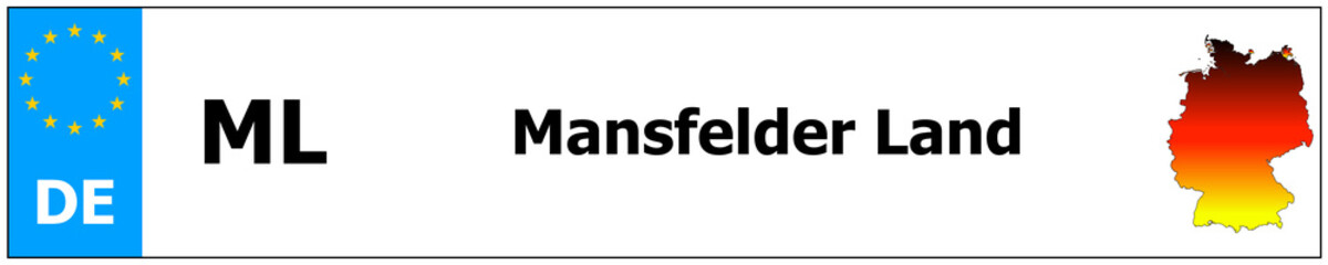 Mansfelder Land car licence plate sticker name and map of Germany. Vehicle registration plates frames German number