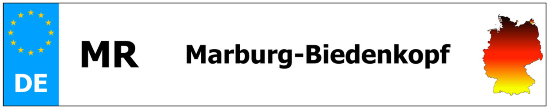 Marburg-Biedenkopf car licence plate sticker name and map of Germany. Vehicle registration plates frames German number