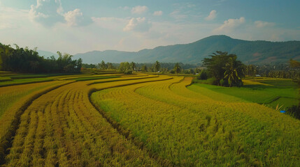 Fototapeta na wymiar Rice Field Rai Saeng Arun Chiang Rai Thailand