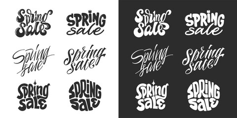Set Lettering Spring Sale. Hand Draw Collection text. Template title for design banner, poster, social media. Vector file