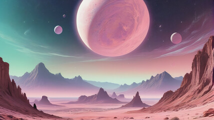 Fantasy and sci-fi, incredible fairy-tale atmosphere of a futuristic planet, generative AI

