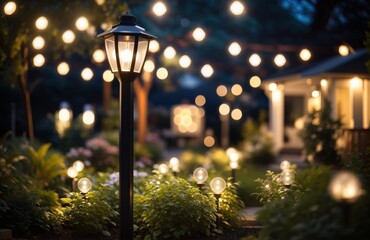 Light posts garden backyard during night hours