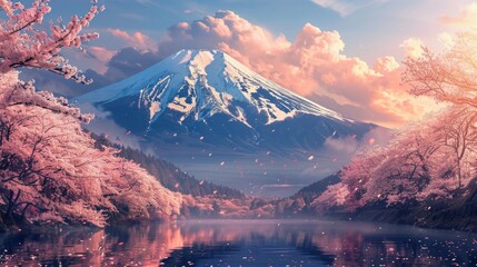 Mountain Fuji and sakura blossom