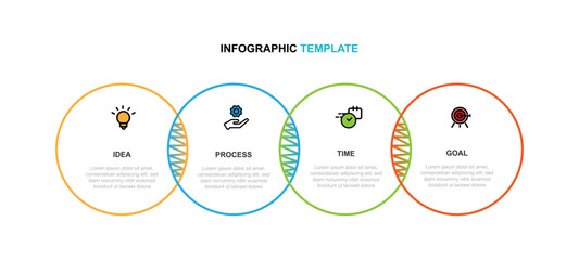 Vector template infographic with 4 step line circle connected suitable for web presentation and business information