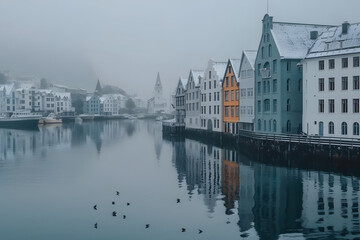 Obraz premium Scandinavian fjord city