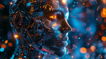 3d illustration Futuristic robot artificial intelligence huminoid AI data analytic technology development and machine learning concept. Global robotic bionic science research for future of human