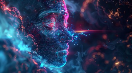 3d illustration Futuristic robot artificial intelligence huminoid AI data analytic technology development and machine learning concept. Global robotic bionic science research for future of human