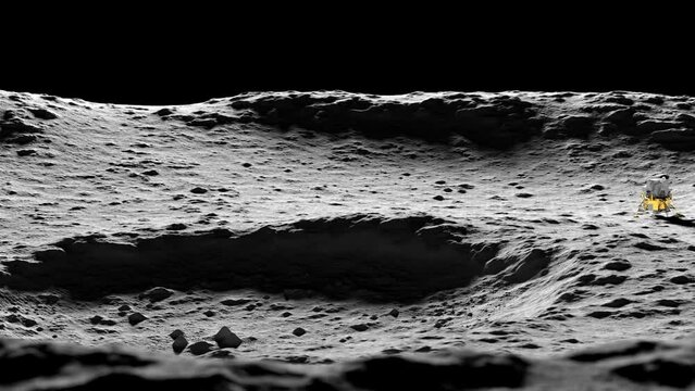 panorama lunaire avec vaisseau spatial reposant sur la surface - rendu 3D