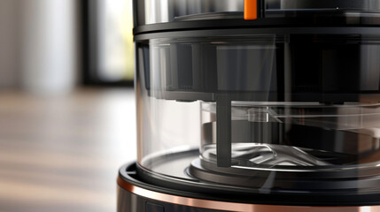 The transparent dustbin of the vacuum allowing you to easily see when it needs to be emptied.
