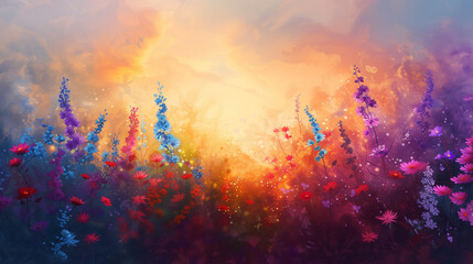 Fototapeta na wymiar Colorful flower field for background