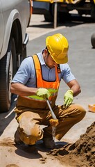 worker on a site wearing a helmet