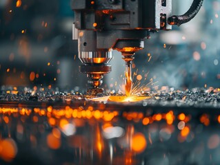 A modern CNC machine cuts metal