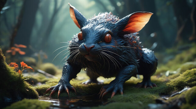 Strange mutated creature in the middle of the forest, generative AI