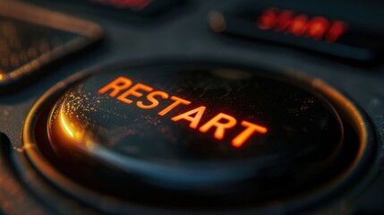 Restart button , round, glowing text
