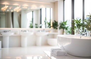 Fototapeta na wymiar Hotel bathroom, white glossy color, interior design