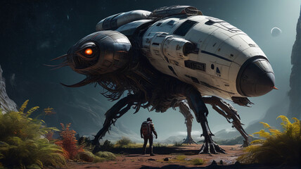 
Spacecraft resembling a giant monster with legs, generative AI