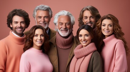 Fototapeta premium background of many portraits of people of different nations, with different emotions on a pink background