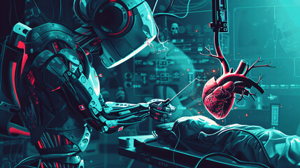 Robotic assisted cardiac surgeries solid color background