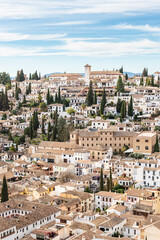 Aerial view of the Albaicin in Granada, one of the oldest districts in the city, with its historic monuments and traditional houses. - 747970720