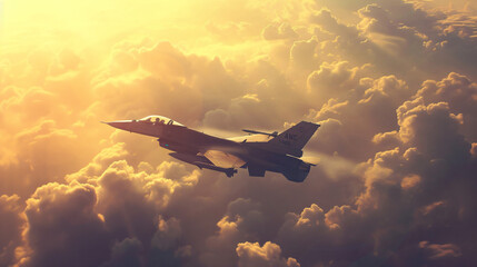 Fighter jet F-16 in the sky.
