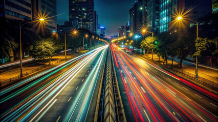 City Road Lights: Abstract Nighttime Highway Traffic with Motion Blur Effect
