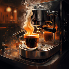 Cup expresso coffee with steam - obrazy, fototapety, plakaty