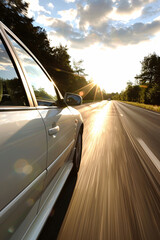 Fototapeta premium A car driving on the road at high speed