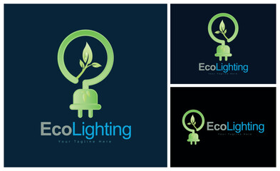 Eco Lighting Bulb leaves go green energy logo template design