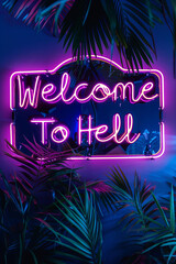 Naklejka premium Welcome to hell neon light sign