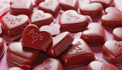 Obraz na płótnie Canvas Heart-shaped chocolates for Valentine's Day