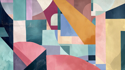 Abstract minimalist background, illustration style of cubism art movement in pastel tones.