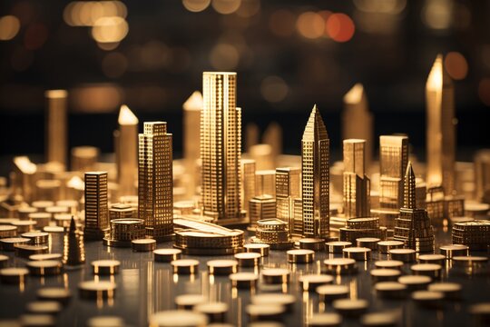 Fototapeta a gold city model with coins