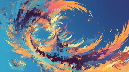 Fototapeta na wymiar Dynamic abstract fractal swirl in blue and orange