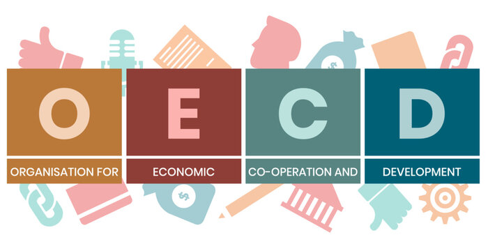 OECD - Organisation for Economic Co operation and Development acronym. business concept background. vector illustration concept with keywords and icons.