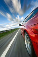 Obraz premium A car driving on the road in high speed