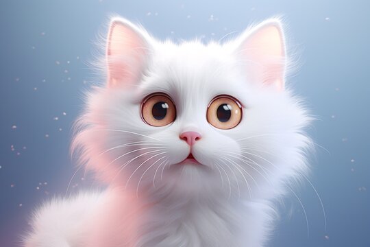 a white cat with big eyes